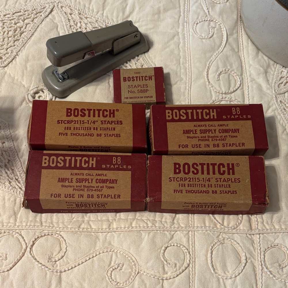 Bostitch Gray Stapler with Red Staples Set Vintage